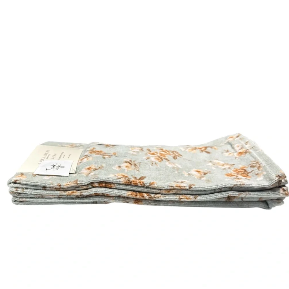 NEW Laura Ashley FLORAL LITTLE DARLINGS Kitchen Towel Set/3 Gold Dusted Green